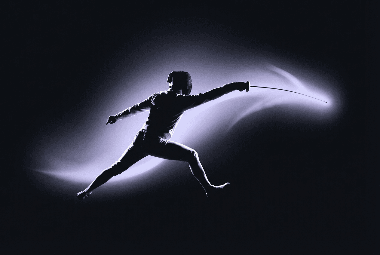 Fencer in attack position