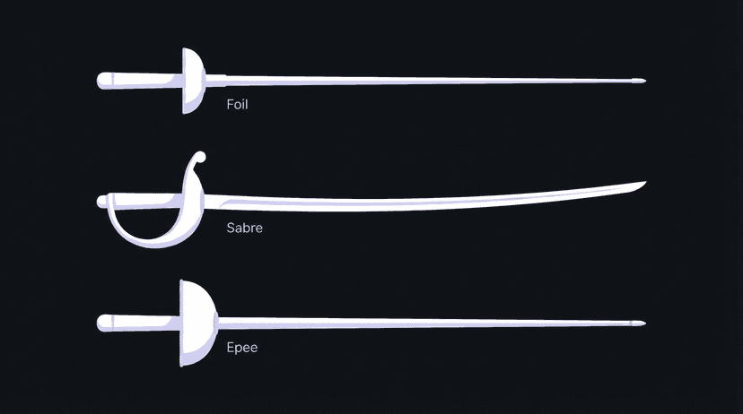 The three fencing weapons: foil, sabre, and epee